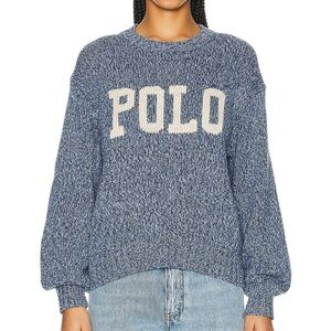 POLO RALPH LAUREN Intarsia Long Sleeve Pullover Sweater in denim marl